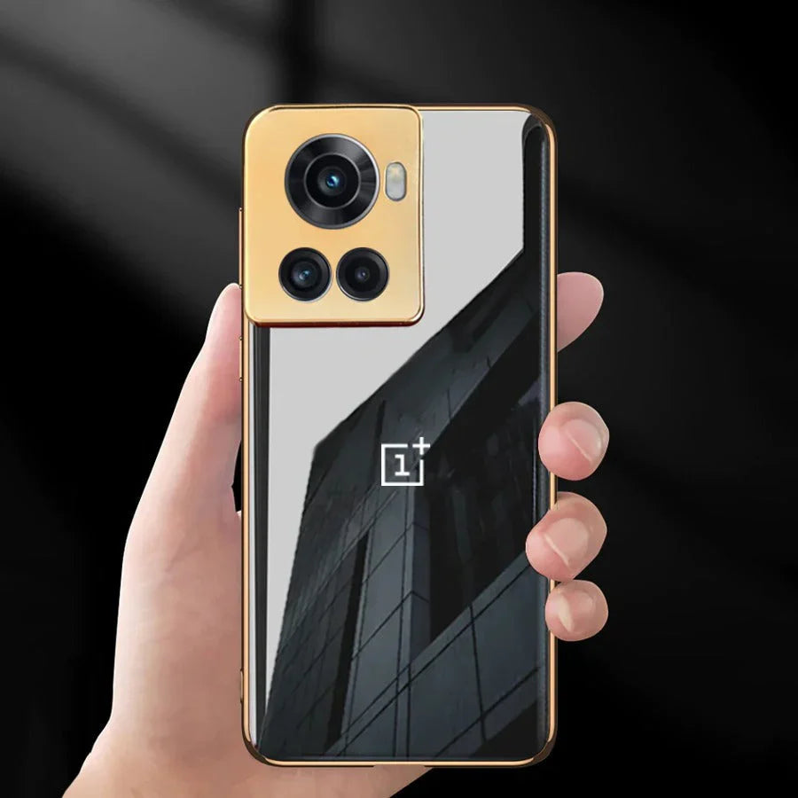 Glossy Gold Edge Back Logo Case For OnePlus 10R