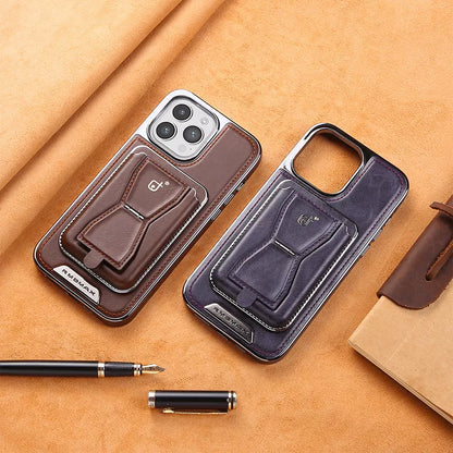 Premium Leather iPhone Case with Card Holder & Magnet