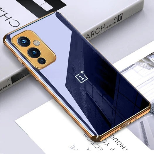 Glossy Gold Edge Back Logo Case For OnePlus 9