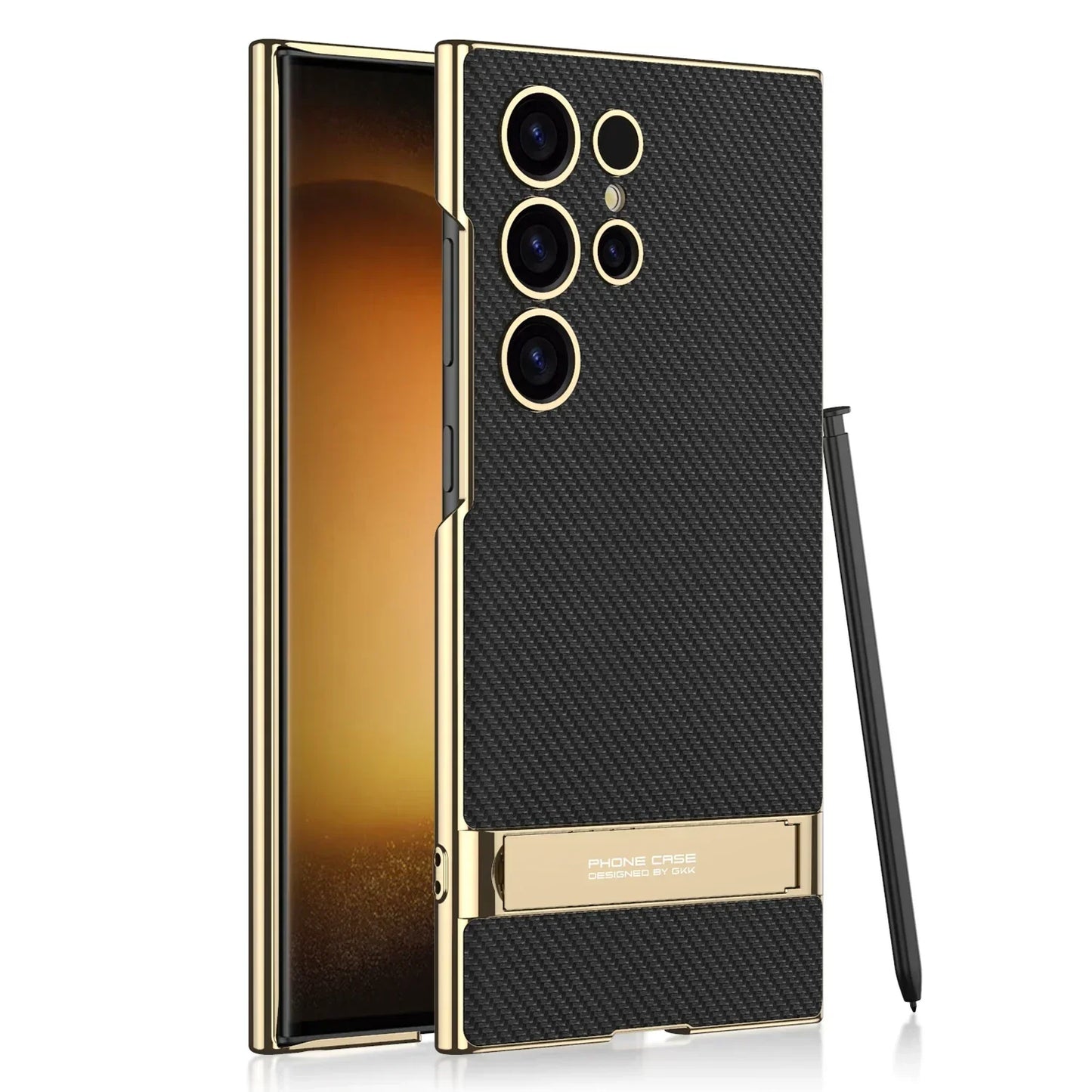 Triumph Electroplating Leather Golden Stand Case For Galaxy S Series