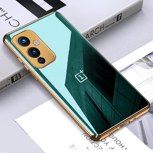 Glossy Gold Edge Back Logo Case For OnePlus 9