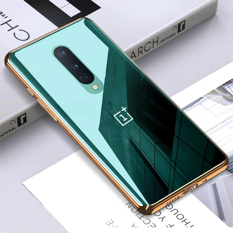 Glossy Gold Edge Back Logo Case For OnePlus 7