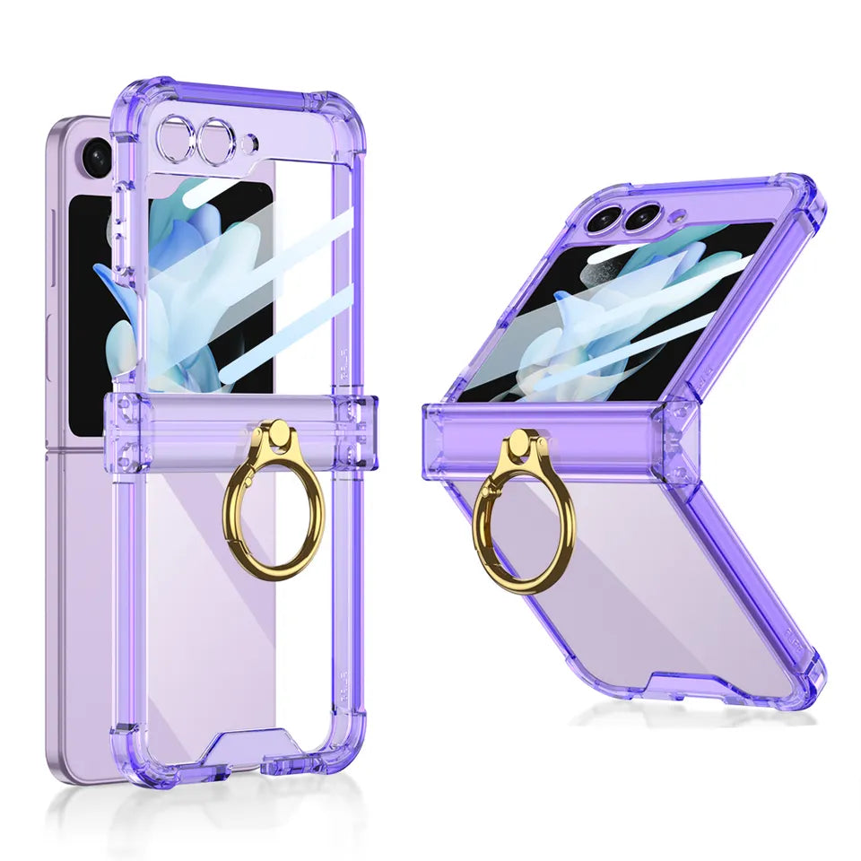 Plating Galaxy Z Flip 5 Case with Luxury Ring, Hing Part and Lens Protector