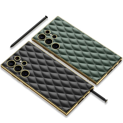 Electroplated Rhombus Pattern Leather Phone Case for Samsung Galaxy S23 Ultra