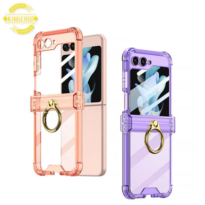 Plating Galaxy Z Flip 5 Case with Luxury Ring, Hing Part and Lens Protector