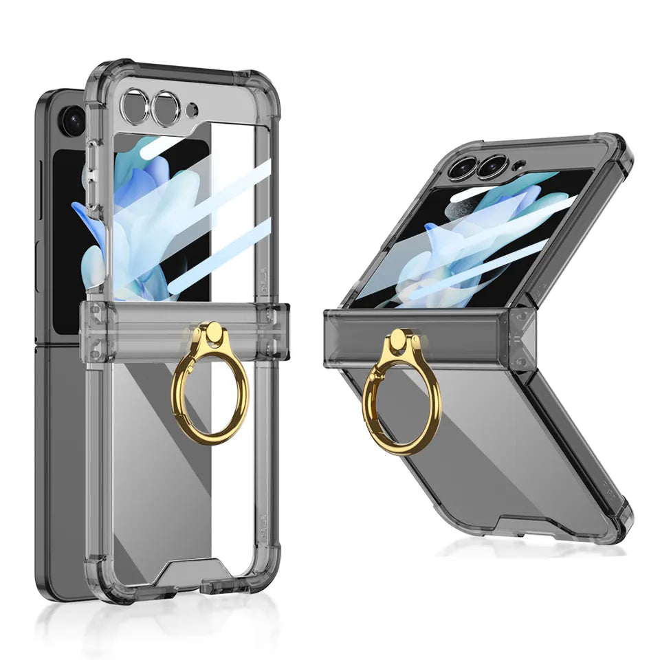 Plating Galaxy Z Flip 5 Case with Luxury Ring, Hing Part and Lens Protector