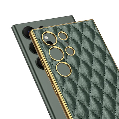 Electroplated Rhombus Pattern Leather Phone Case for Samsung Galaxy S23 Ultra