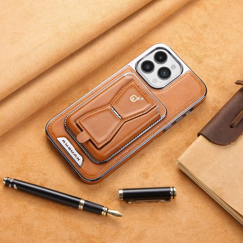 Premium Leather iPhone Case with Card Holder & Magnet