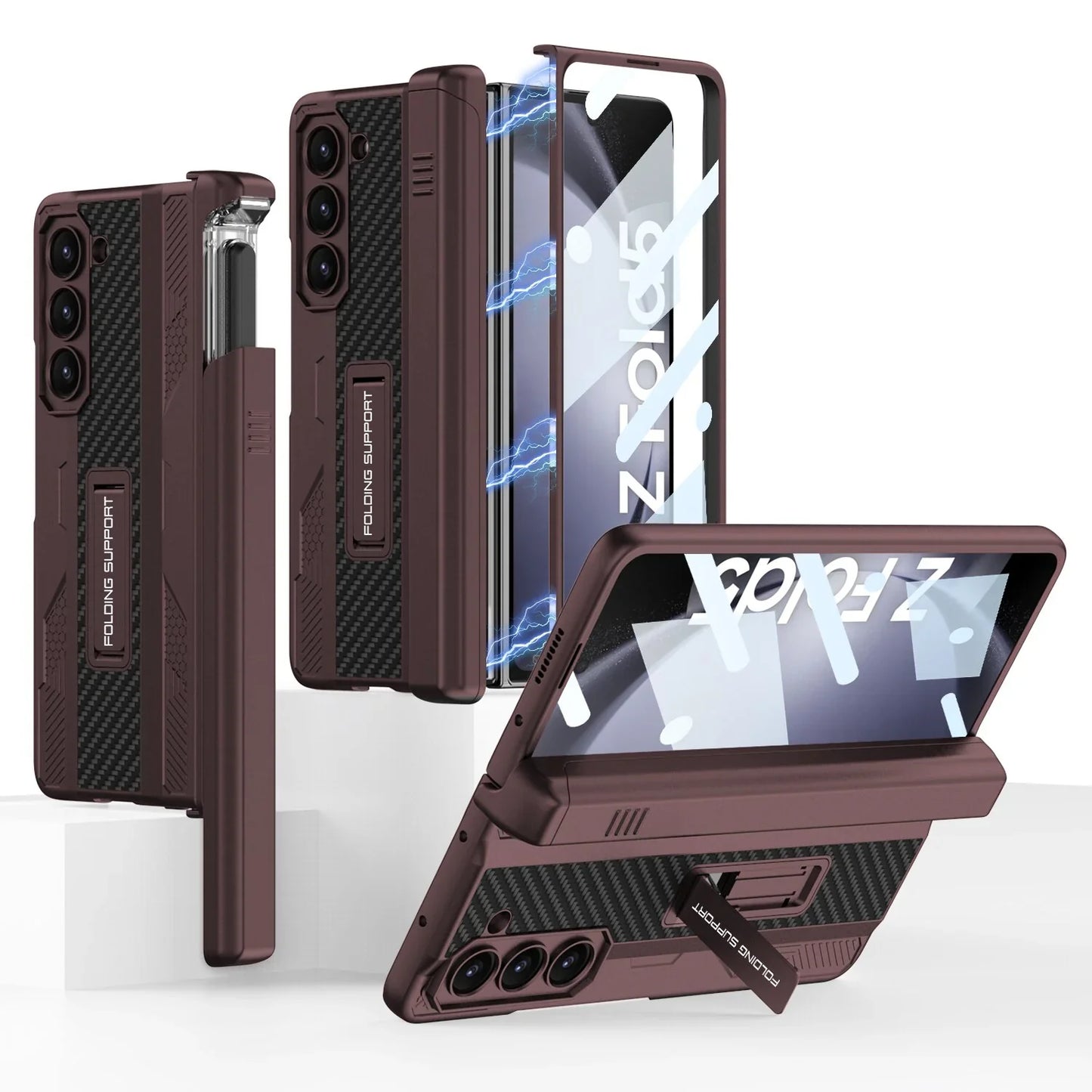 Armor Case With Magnetic Hinge Protection & Slide Pen Holder For Samsung Galaxy Z Fold 5