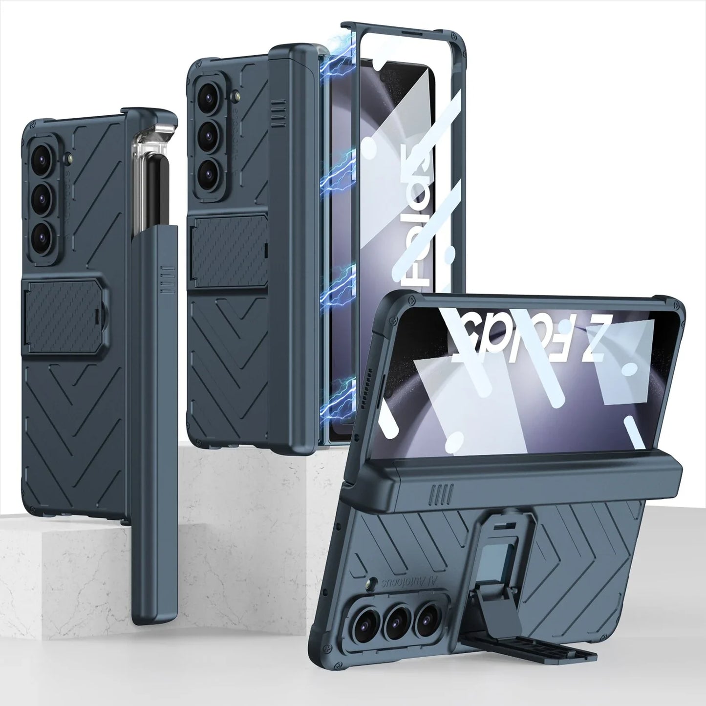 Magnetic Hinge Case With Slide Pen Holder & Kickstand For Galaxy Z Fold 5