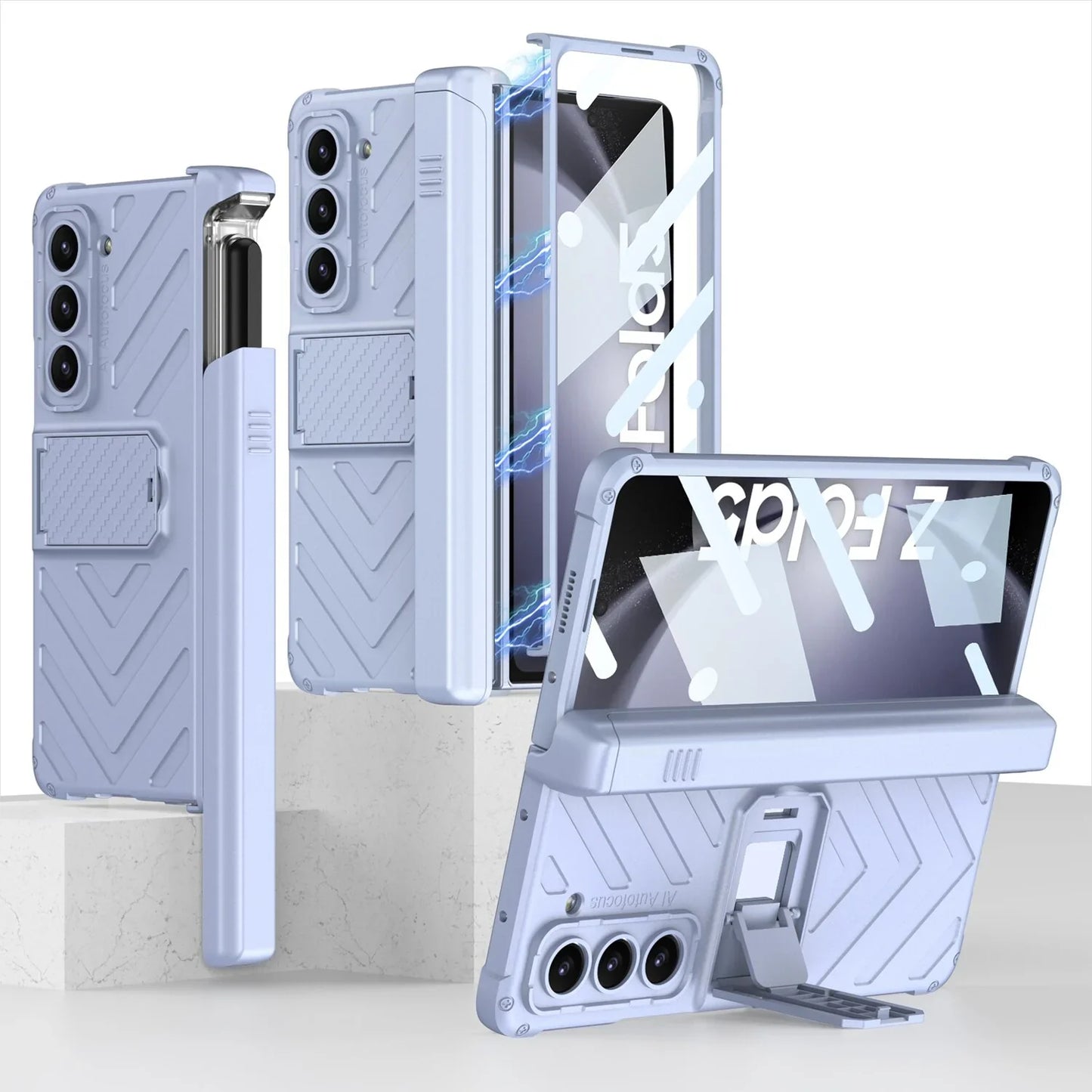 Magnetic Hinge Case With Slide Pen Holder & Kickstand For Galaxy Z Fold 5