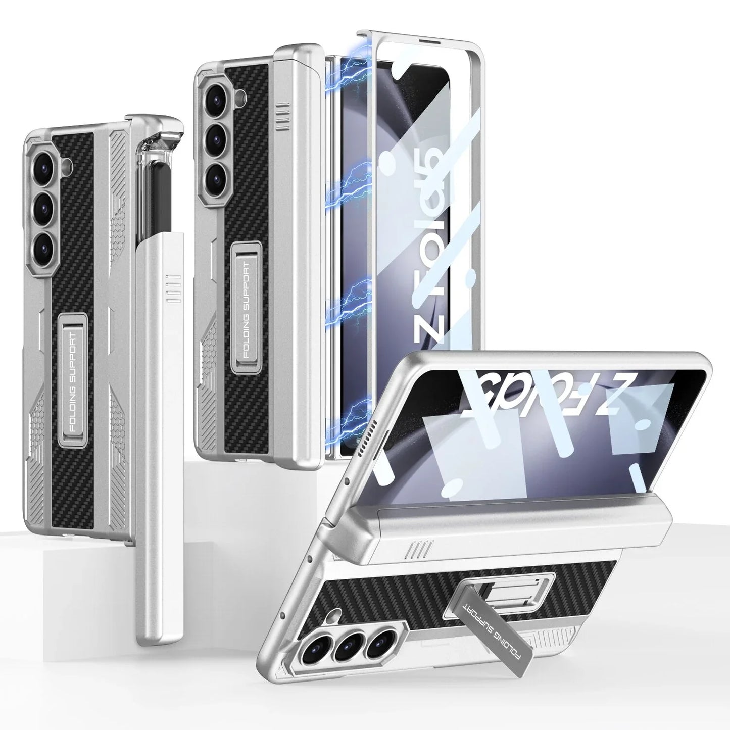 Armor Case With Magnetic Hinge Protection & Slide Pen Holder For Samsung Galaxy Z Fold 5