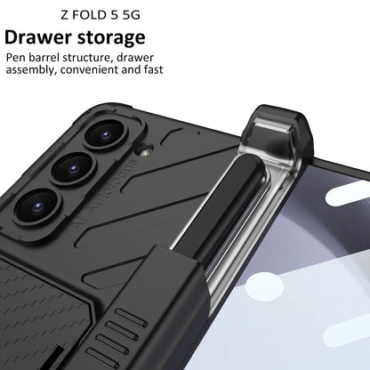 Magnetic Hinge Case With Slide Pen Holder & Kickstand For Galaxy Z Fold 5