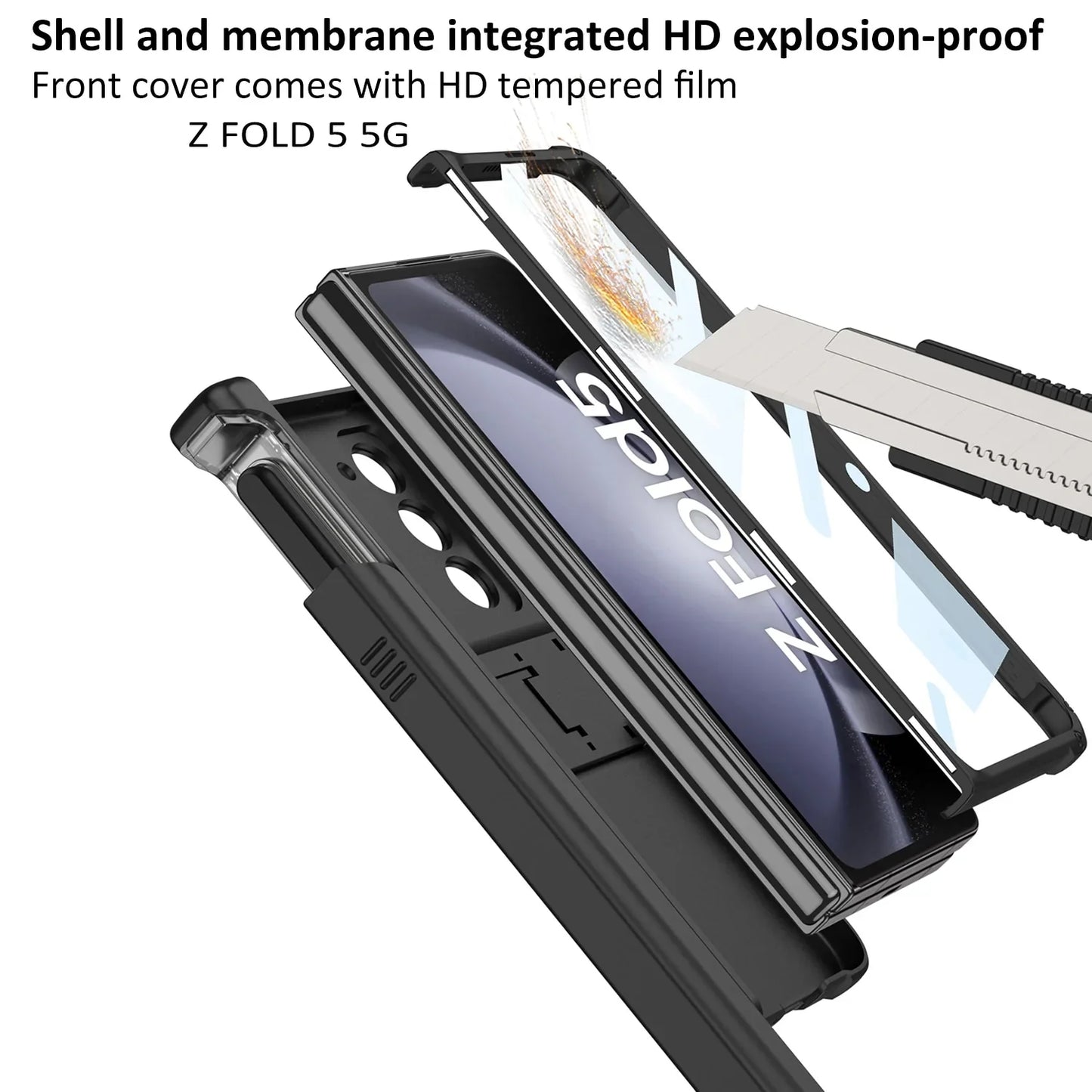 Magnetic Hinge Case With Slide Pen Holder & Kickstand For Galaxy Z Fold 5