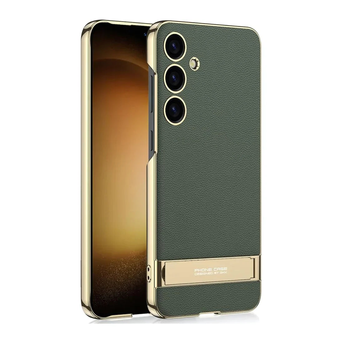 Triumph Electroplating Leather Golden Stand Case For Galaxy S24 Series