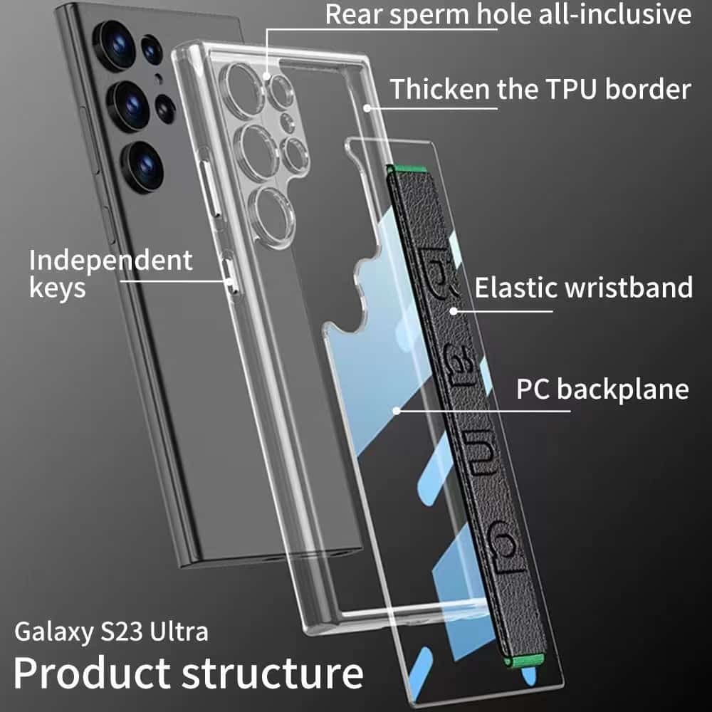 PREMIUM TRANSPARENT ELASTIC WRISTBAND HOLDER CASE FOR GALAXY S23 ULTRA