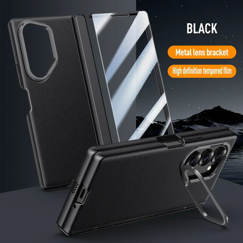 Leather Case With Bracket & Front Glass For Galaxy Z Fold 6