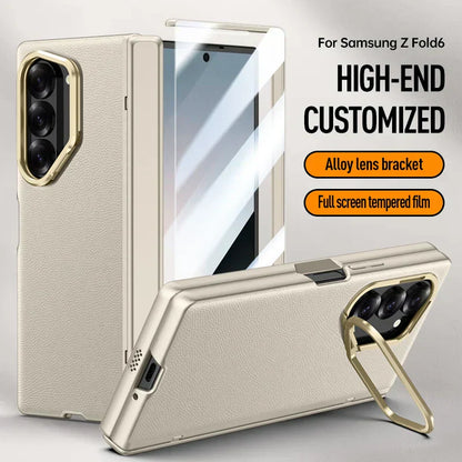 Leather Case With Bracket & Front Glass For Galaxy Z Fold 6