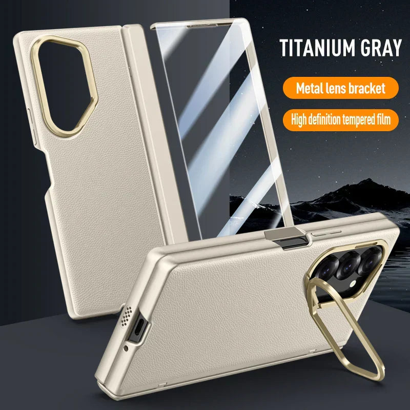 Leather Case With Bracket & Front Glass For Galaxy Z Fold 6