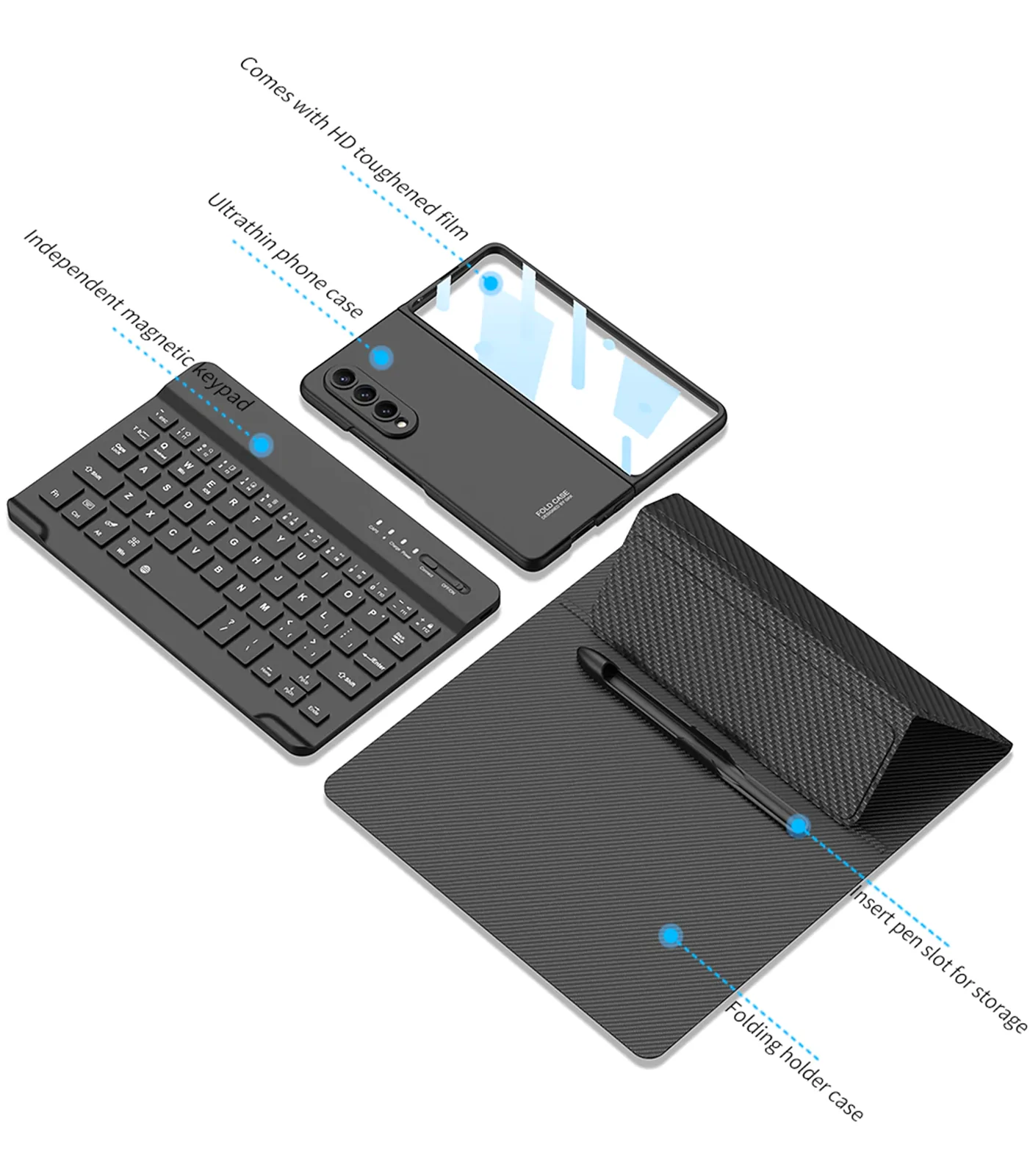 Wireless Keyboard Leather Magnetic Flip Case For Fold Series