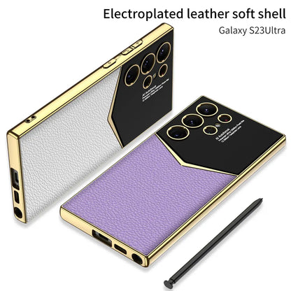 Royal Gold Plated Luxury Leather Case For S24 Ultra