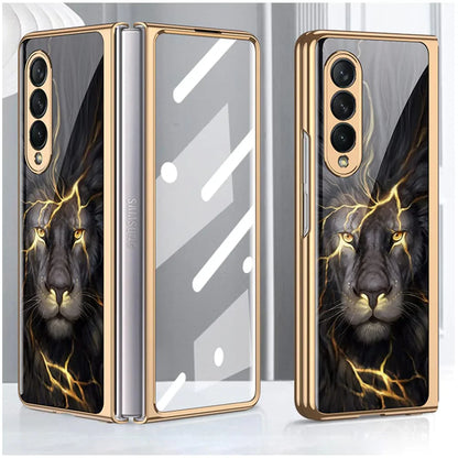 Galaxy Z Fold 4 Lion Pattern Glass Cover Case