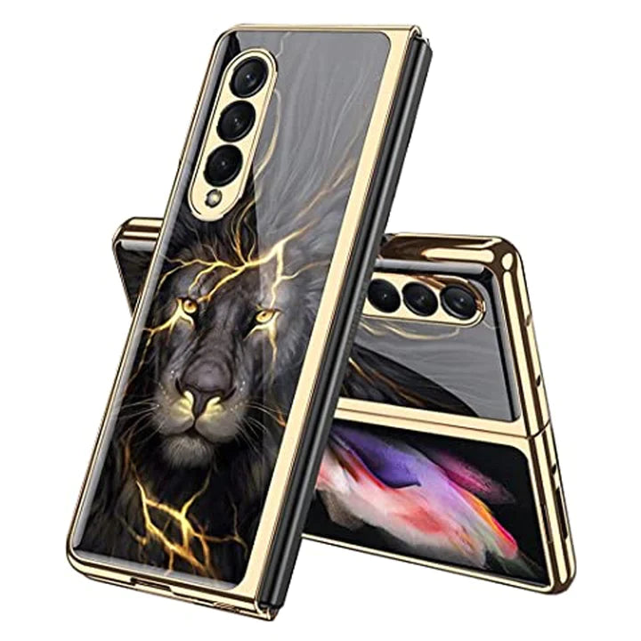 Galaxy Z Fold 4 Lion Pattern Glass Cover Case