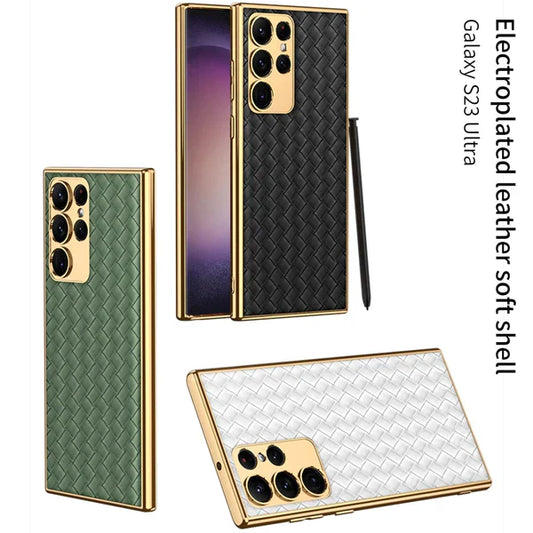 Premium Leather Case With Gold Electroplating For Galaxy S23 Ultra