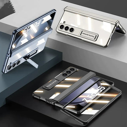 Transparent Magnetic Hinge Case With Stand For Samsung Galaxy Z Fold 5