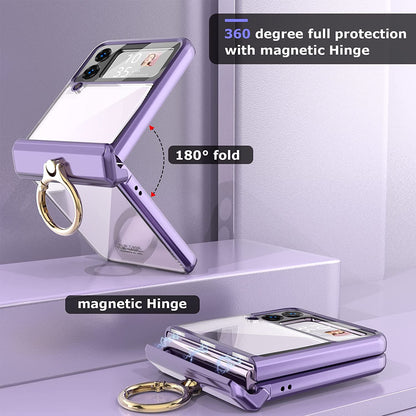 Plating Galaxy Z Flip 4 Case with Luxury Ring, Hing Part and Lens Protector