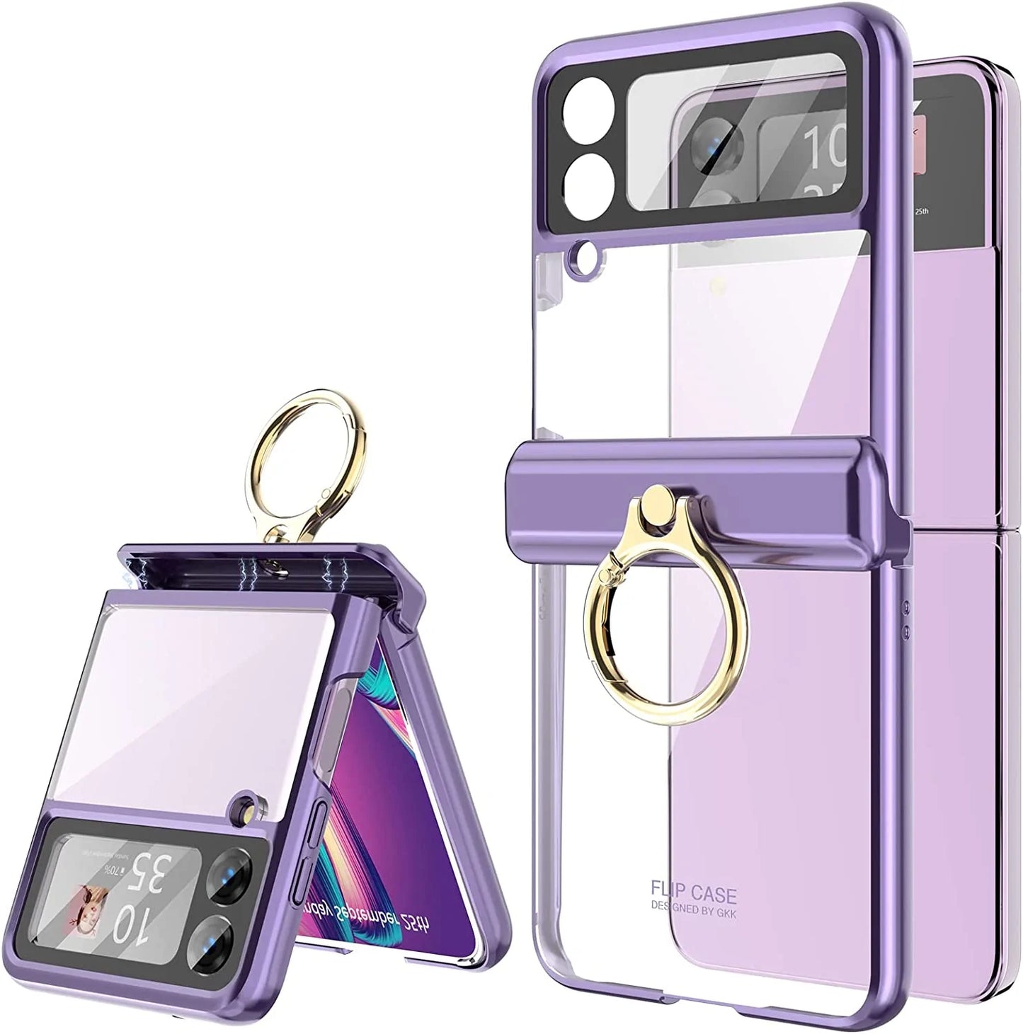 Plating Galaxy Z Flip 4 Case with Luxury Ring, Hing Part and Lens Protector