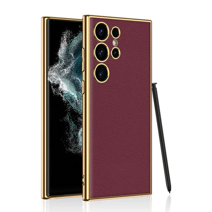 Luxury Leather Golden Camera Case For Galaxy S24 Ultra