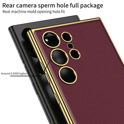 Luxury Leather Golden Camera Case For Galaxy S24 Ultra