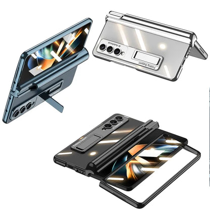 Magnetic Fold Hinge Phone Case with Pen Slots for Samsung Galaxy Z Fold 3 & 4 ( Front and Black Glass )