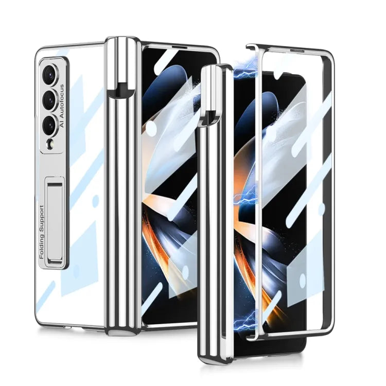 Magnetic Fold Hinge Phone Case with Pen Slots for Samsung Galaxy Z Fold 3 & 4 ( Front and Black Glass )