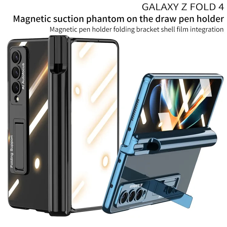 Magnetic Fold Hinge Phone Case with Pen Slots for Samsung Galaxy Z Fold 3 & 4 ( Front and Black Glass )