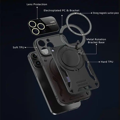 Multifunctional Magnetic Lens Protect Holder case for iPhone 15 Series