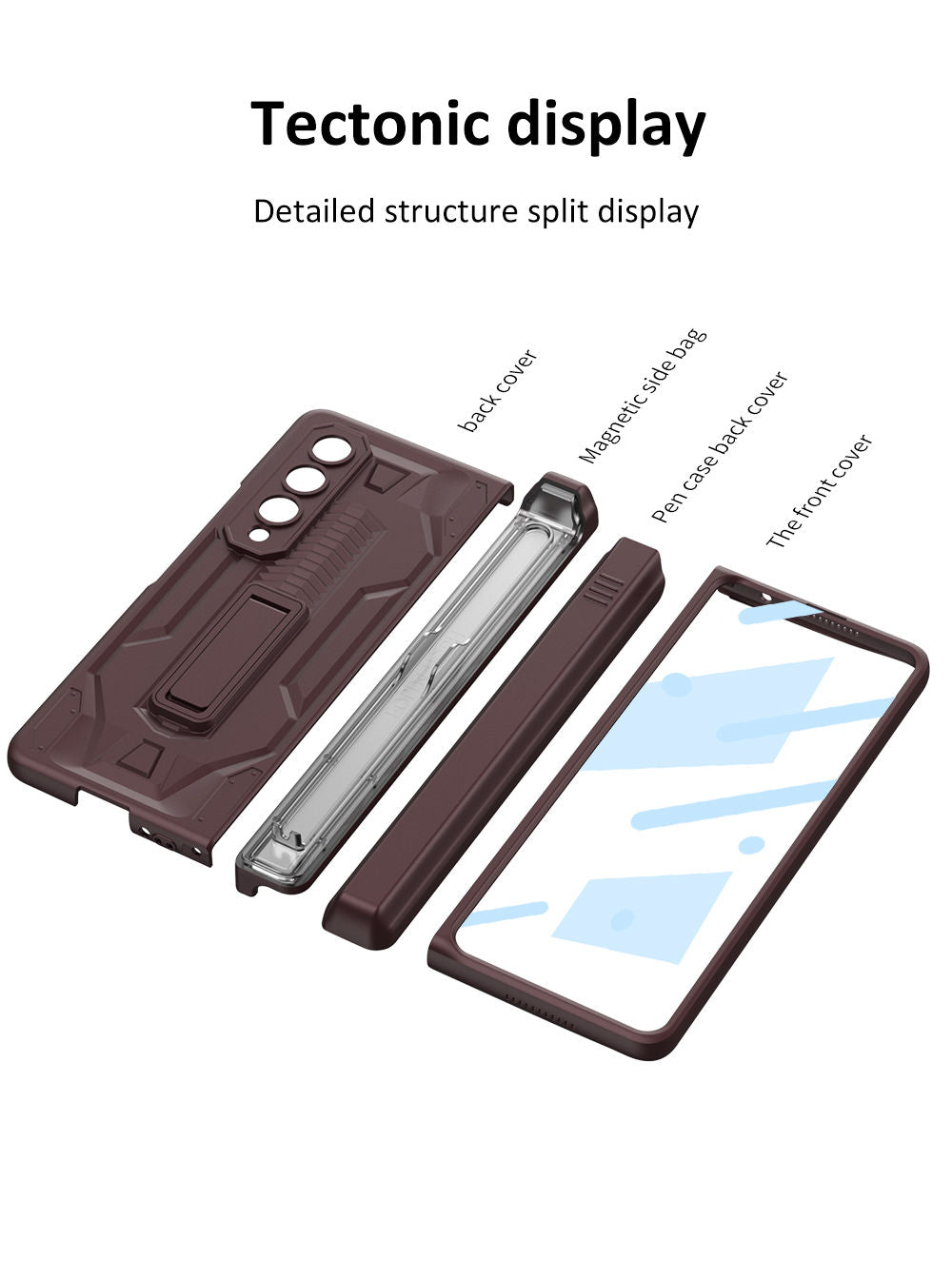 MAGNETIC FOLDING ARMOR SLIDE KICK STAND CASE WITH FRONT GLASS FOR GALAXY Z FOLD SERIES