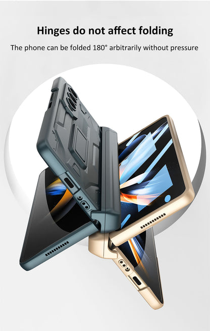 MAGNETIC FOLDING ARMOR SLIDE KICK STAND CASE WITH FRONT GLASS FOR GALAXY Z FOLD SERIES