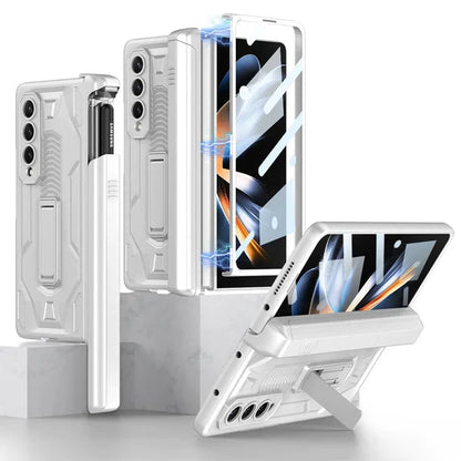 MAGNETIC FOLDING ARMOR SLIDE KICK STAND CASE WITH FRONT GLASS FOR GALAXY Z FOLD SERIES