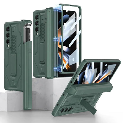 MAGNETIC FOLDING ARMOR SLIDE KICK STAND CASE WITH FRONT GLASS FOR GALAXY Z FOLD SERIES