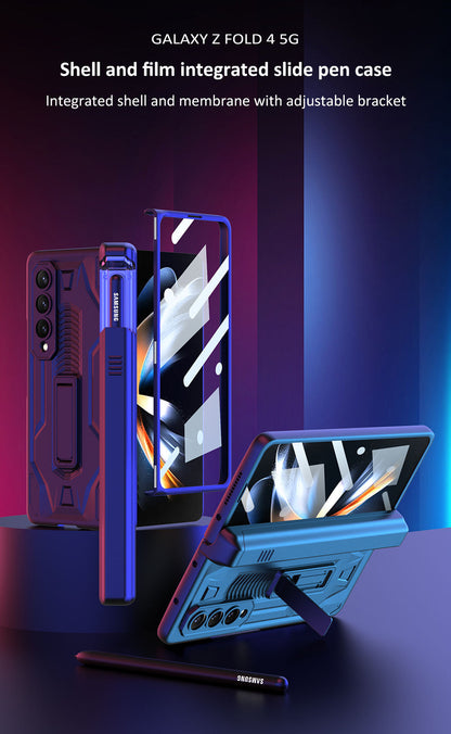 MAGNETIC FOLDING ARMOR SLIDE KICK STAND CASE WITH FRONT GLASS FOR GALAXY Z FOLD SERIES