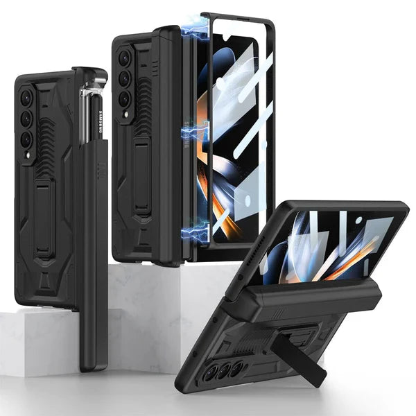 MAGNETIC FOLDING ARMOR SLIDE KICK STAND CASE WITH FRONT GLASS FOR GALAXY Z FOLD SERIES