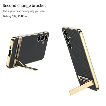 Triumph Electroplating Leather Golden Stand Case For Galaxy S24 Series