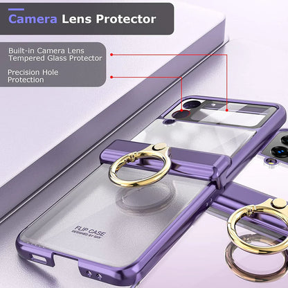 Plating Galaxy Z Flip 4 Case with Luxury Ring, Hing Part and Lens Protector