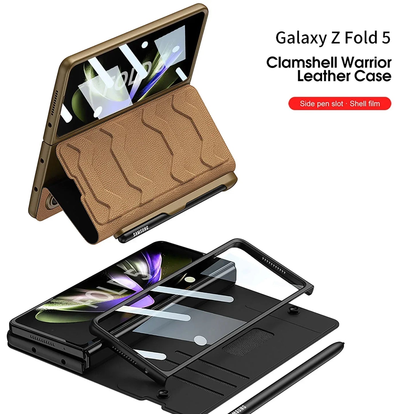 LEATHER CASE WITH SIDE PEN SLOT FOR SAMSUNG GALAXY Z FOLD 5