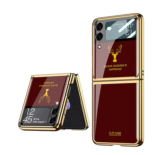 Galaxy Z Flip Series Luxurious Deer Pattern Inspirational Glass Case