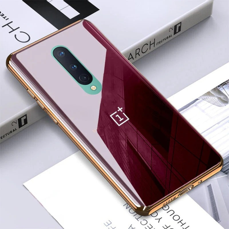 Glossy Gold Edge Back Logo Case For OnePlus 7