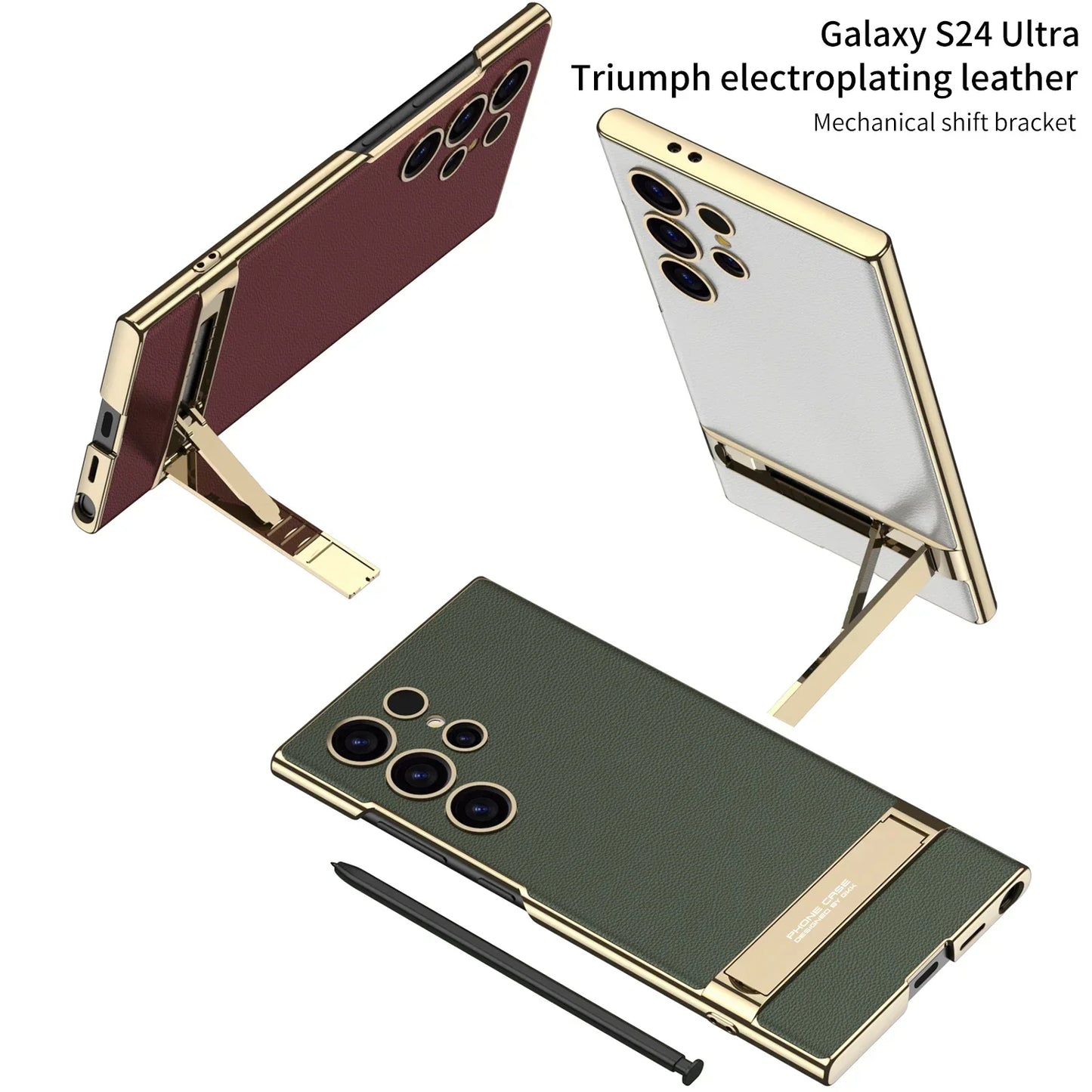 Triumph Electroplating Leather Golden Stand Case For Galaxy S Series