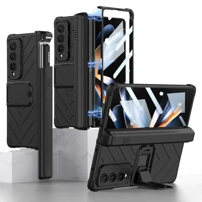 Shockproof Armor Magnetic Hinge Bracket Case With Front Glass For Galaxy Z Fold Series